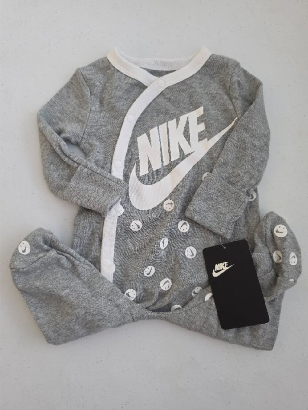 Nike Infant Printed Footed Coverall Baby Boys Smiley Print Grey 3 Months